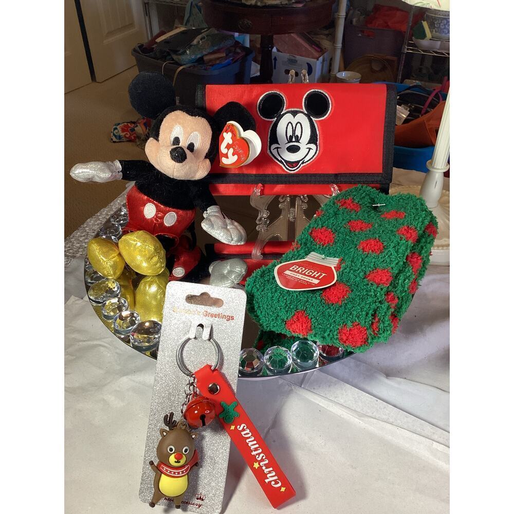 MICKEY MOUSE 4 PC BUNDLE. ALL NWT. Wallet, Socks, Key chain & TY Mickey